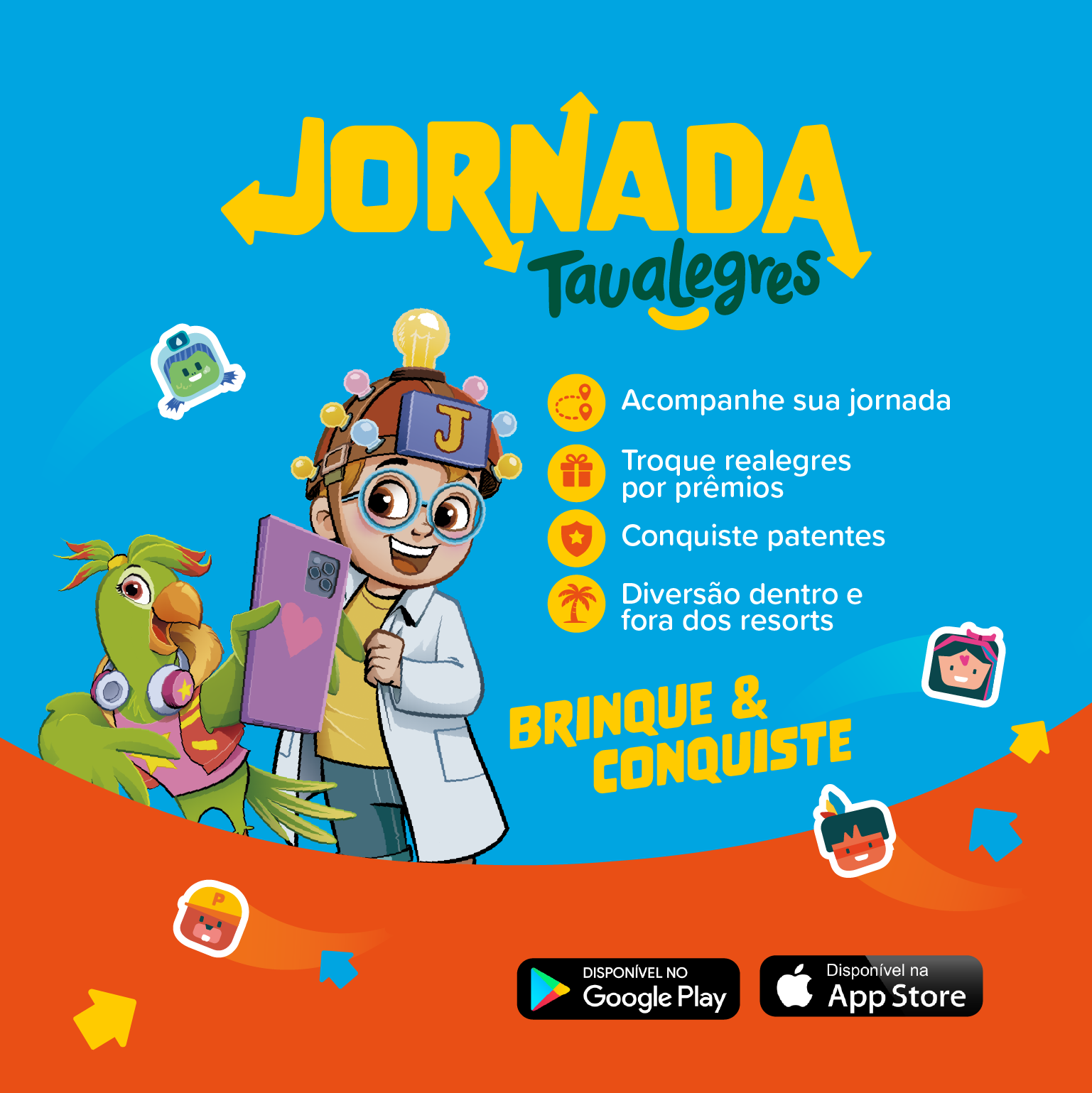 A jornada dos Taualegres na palma da sua mão — baixe o app